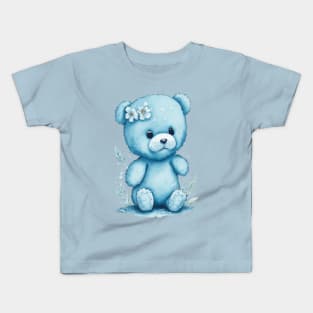 blue teddy bear around Flowers: Scattered Watercolor in Pastel Colors Kids T-Shirt